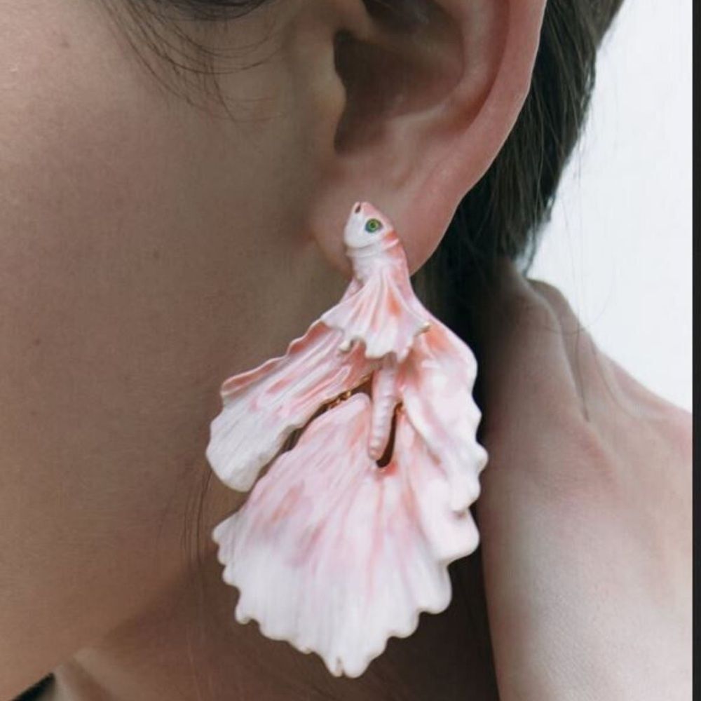 Zara Pink and White Fish Dangle Earrings